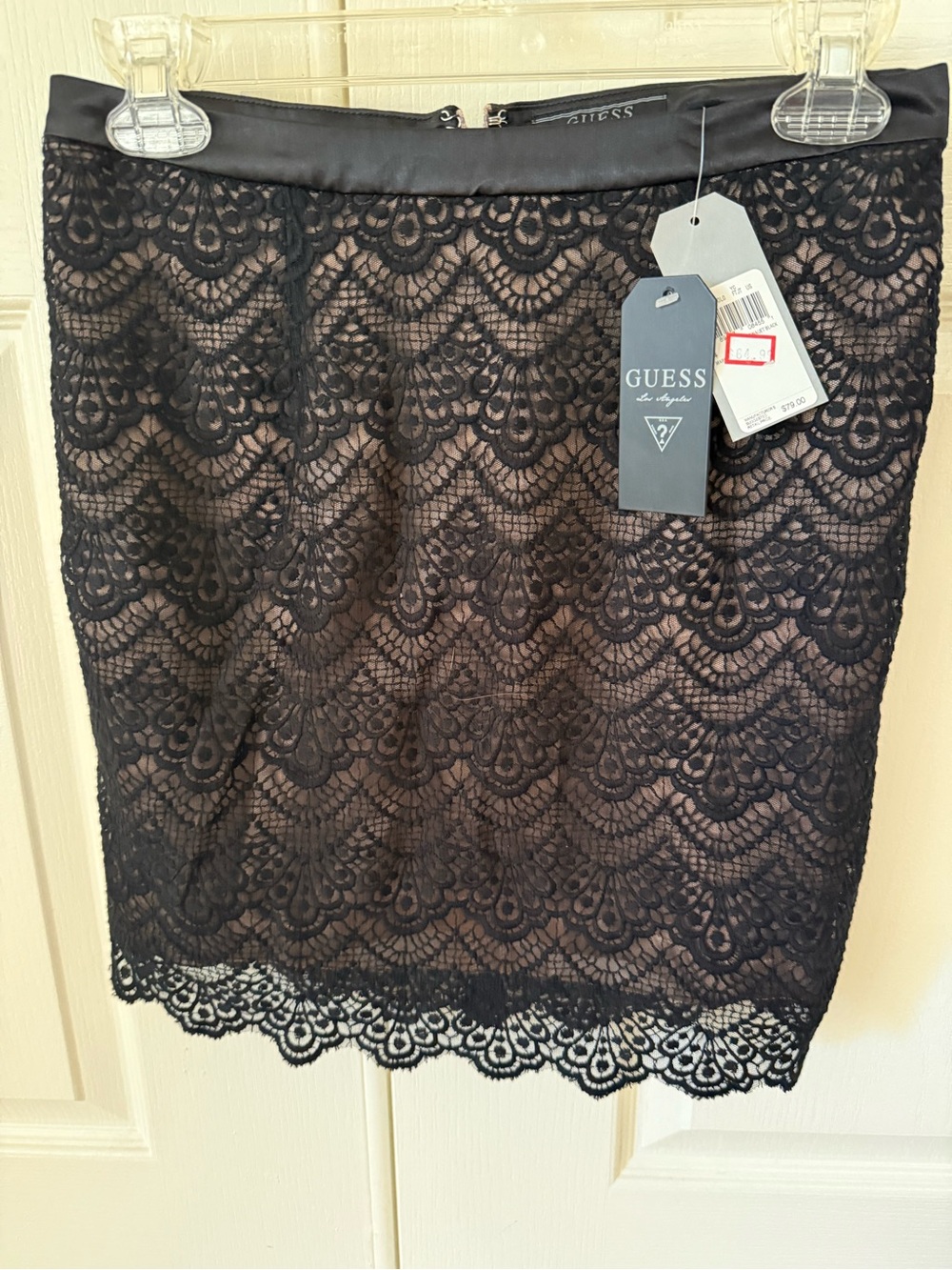 GUESS Black Lace Overlay Pencil Skirt